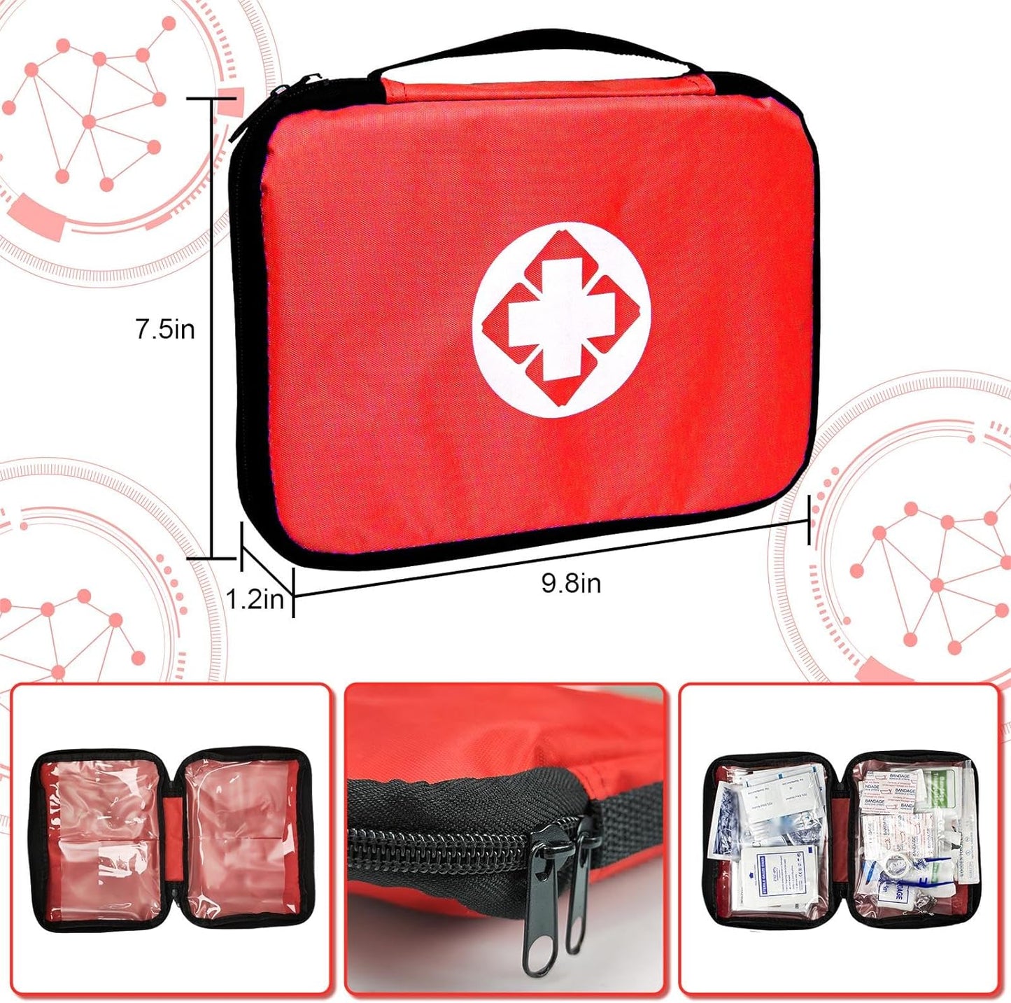 Travel-First Aid-Kit Car-Home 300PCS Survival-Kit Outdoor-Adventure - Small Portable Red Emergency Essential Sets Office Hiking Camping Business Public Must Have First Aid Gear Equipment
