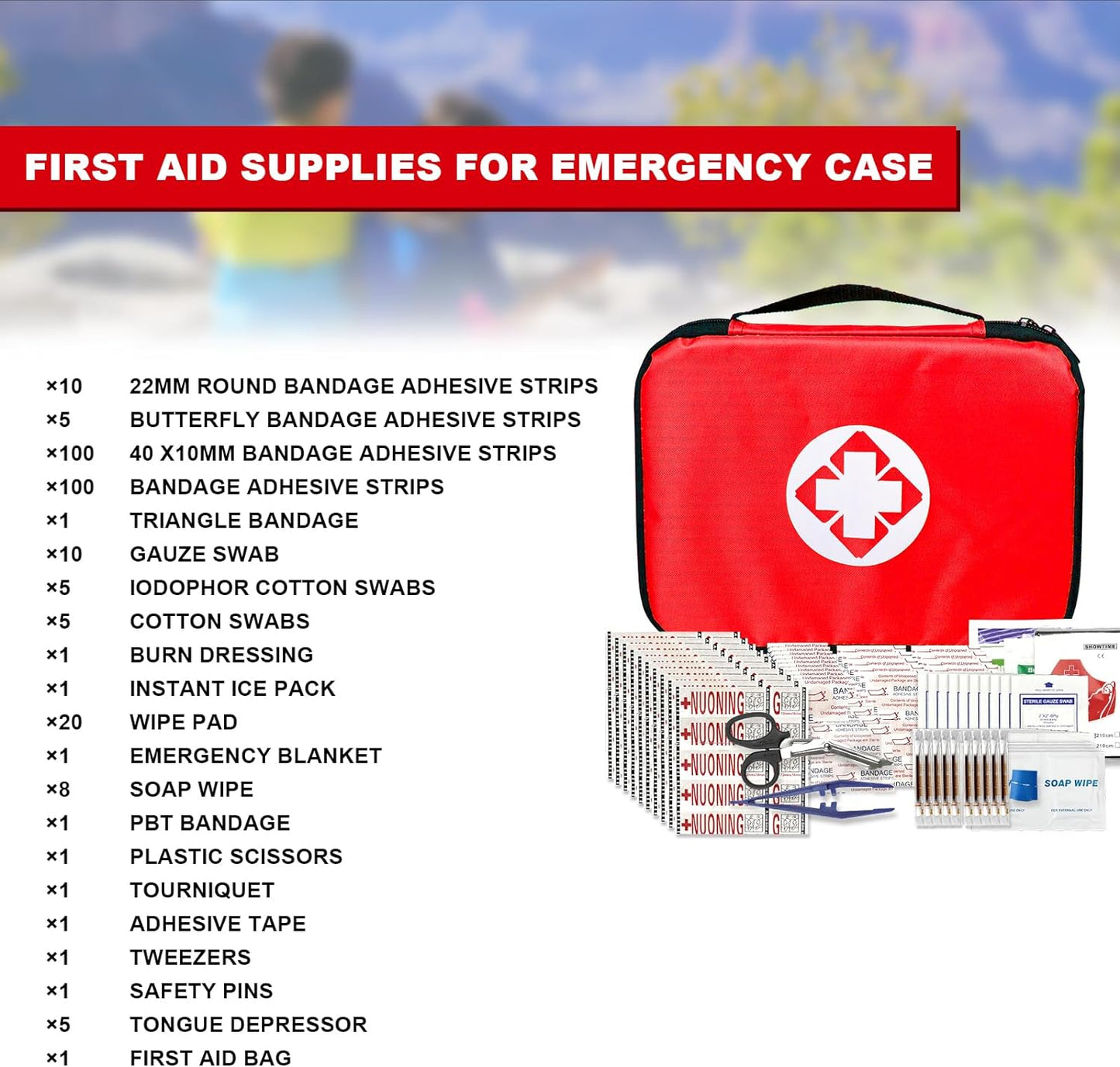 Travel-First Aid-Kit Car-Home 300PCS Survival-Kit Outdoor-Adventure - Small Portable Red Emergency Essential Sets Office Hiking Camping Business Public Must Have First Aid Gear Equipment