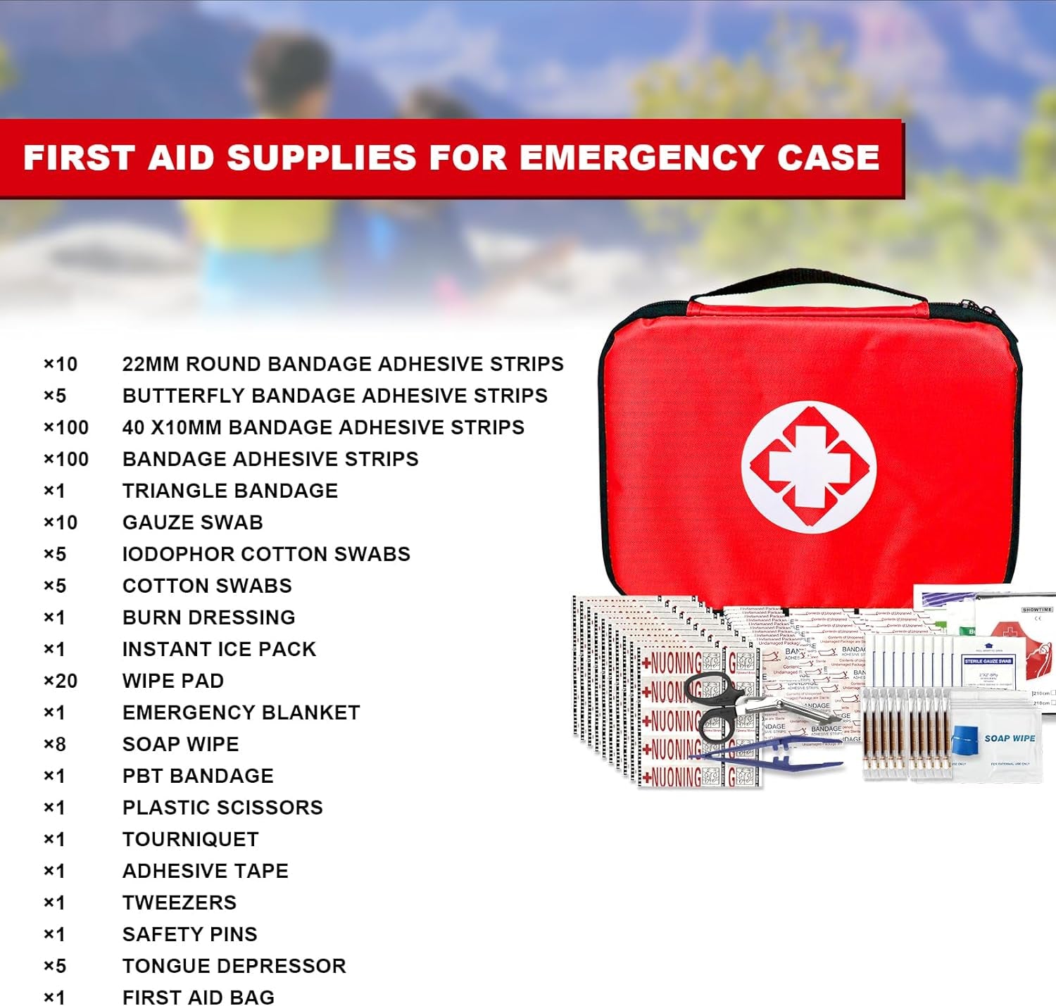 Travel-First Aid-Kit Car-Home 300PCS Survival-Kit Outdoor-Adventure - Small Portable Red Emergency Essential Sets Office Hiking Camping Business Public Must Have First Aid Gear Equipment