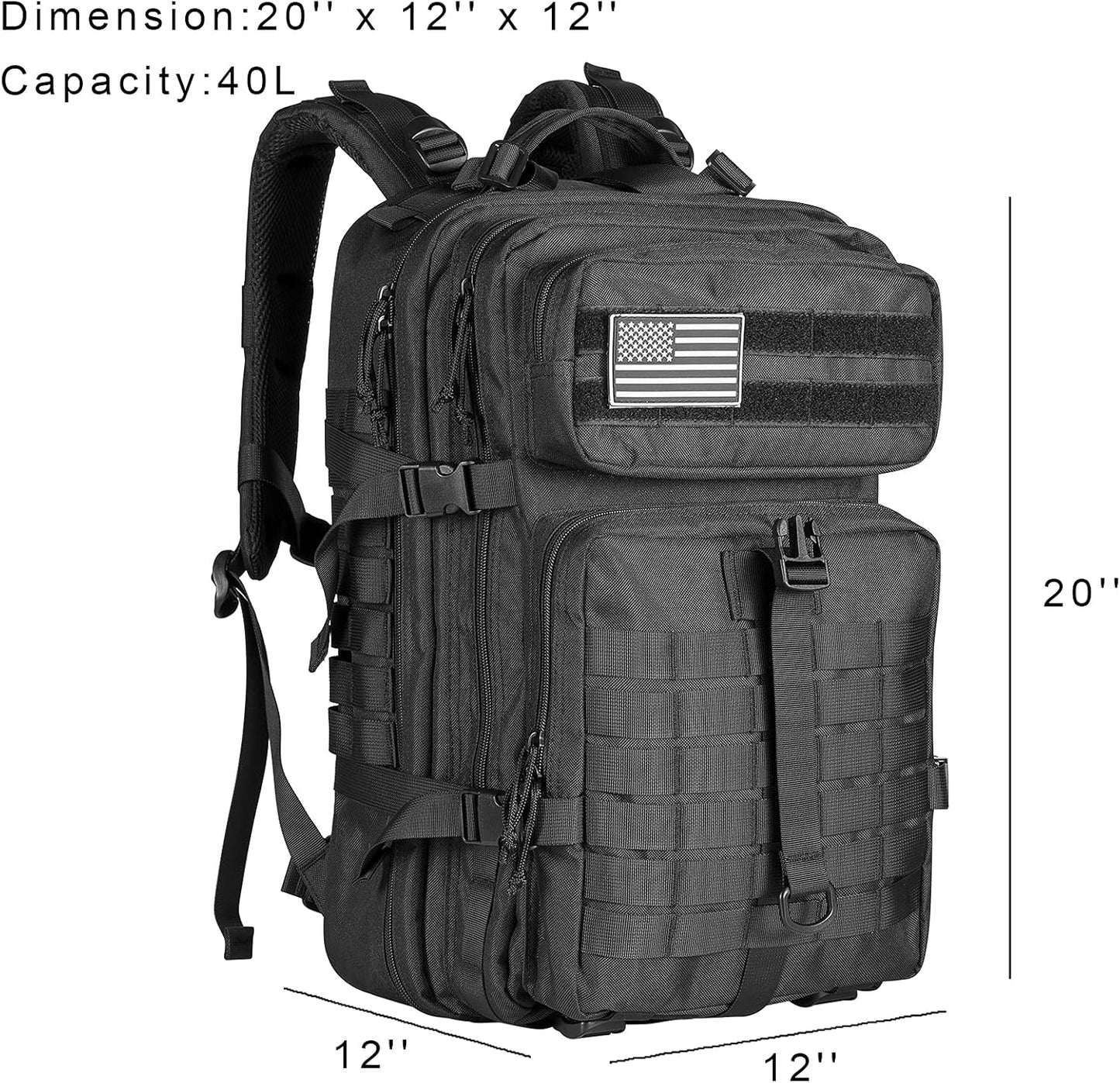 Outdoors Military Tactical Backpack - Large Army 3 Day Assault Pack Molle Bag Rucksack,40L