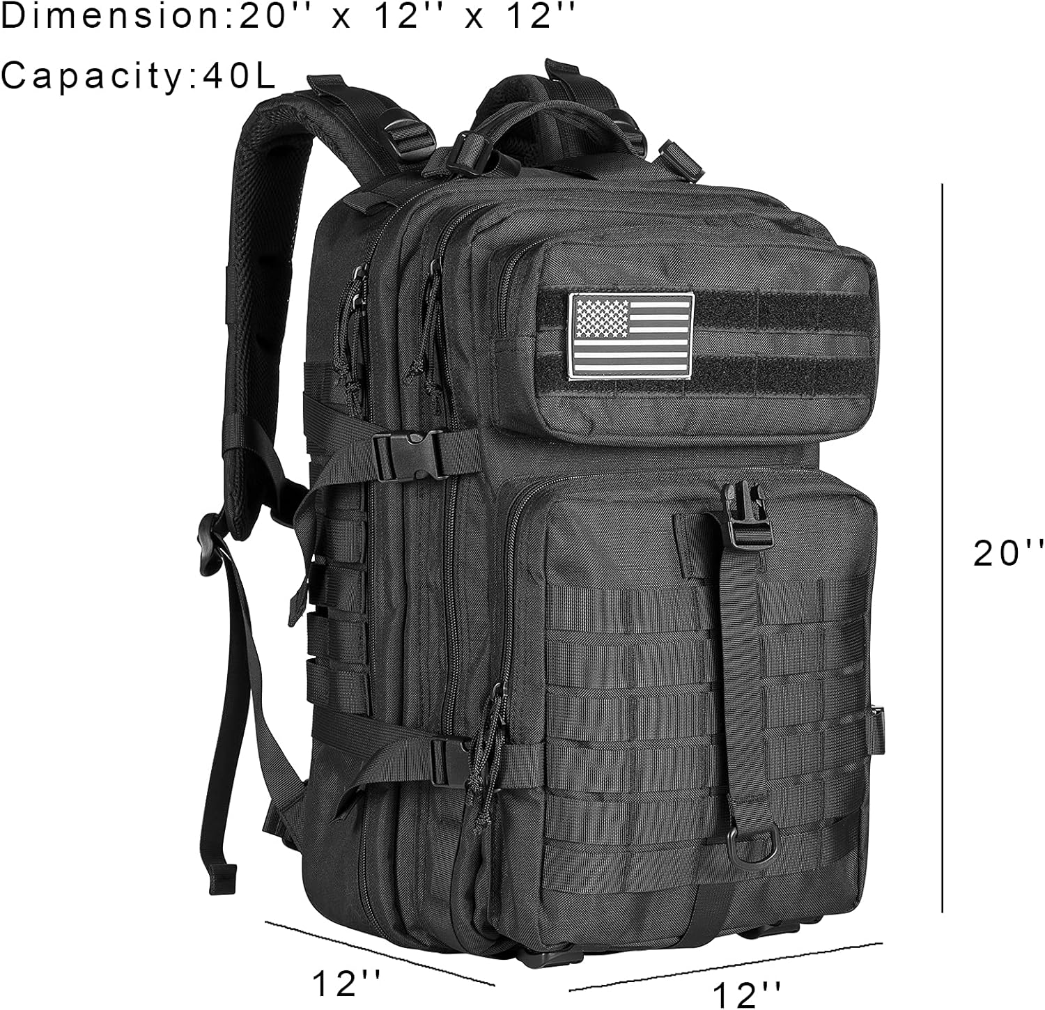 Outdoors Military Tactical Backpack - Large Army 3 Day Assault Pack Molle Bag Rucksack,40L