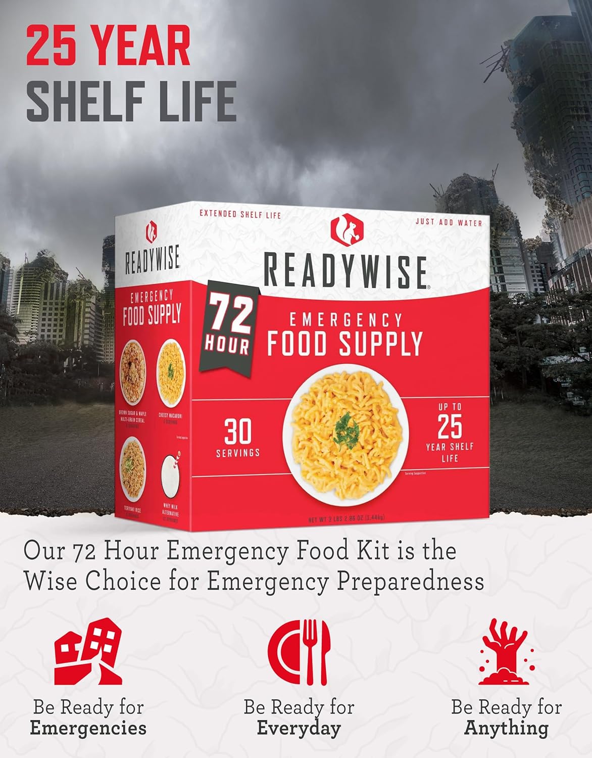 - 72 Hours, 30 Servings, Emergency Food Supply, MRE, Pre-Made, Freeze-Dried, Survival Food, Meal Essentials For, Camping, Hiking, And, Emergencies, Individually Packaged, 25-Year Shelf Life