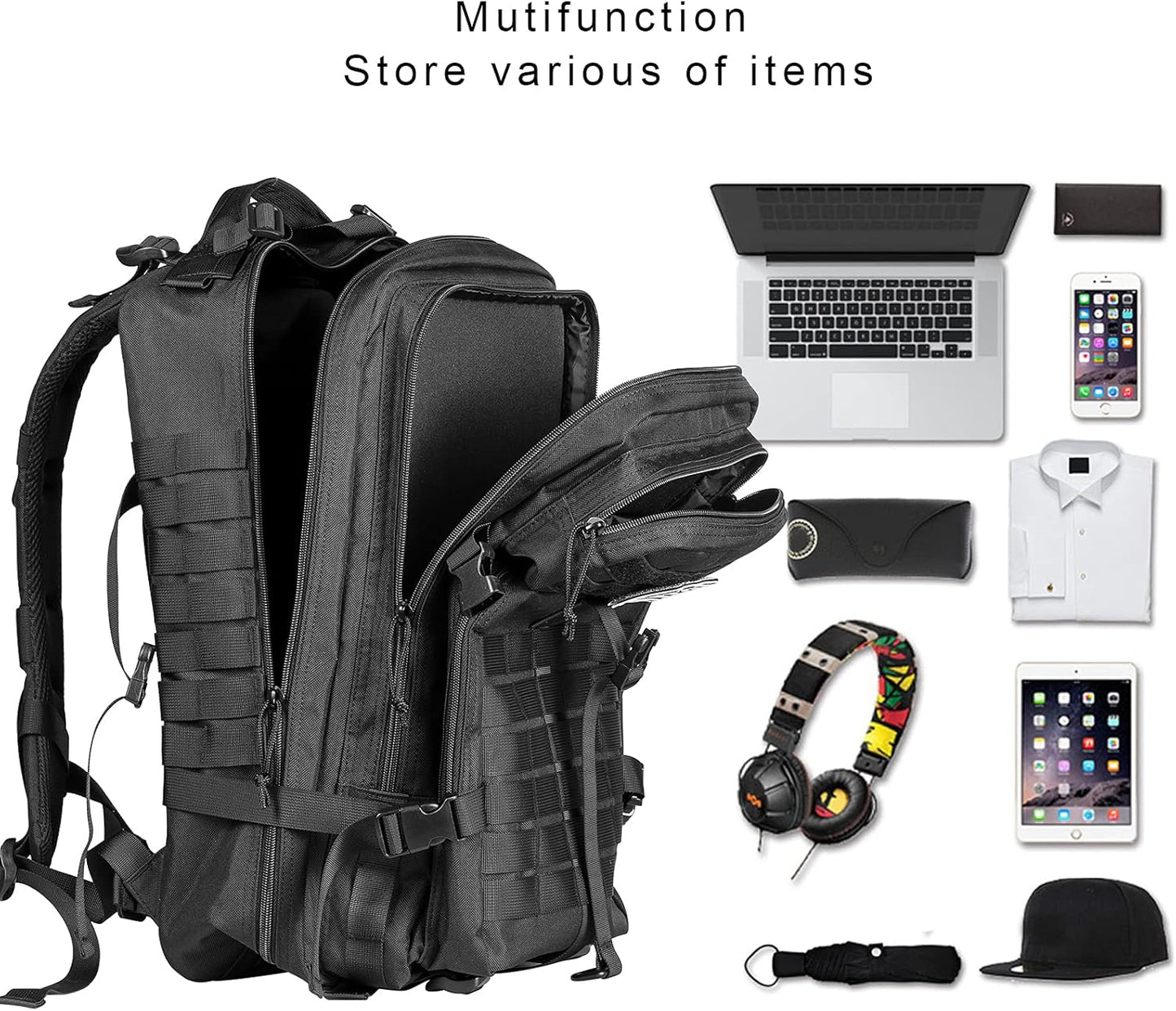 Outdoors Military Tactical Backpack - Large Army 3 Day Assault Pack Molle Bag Rucksack,40L