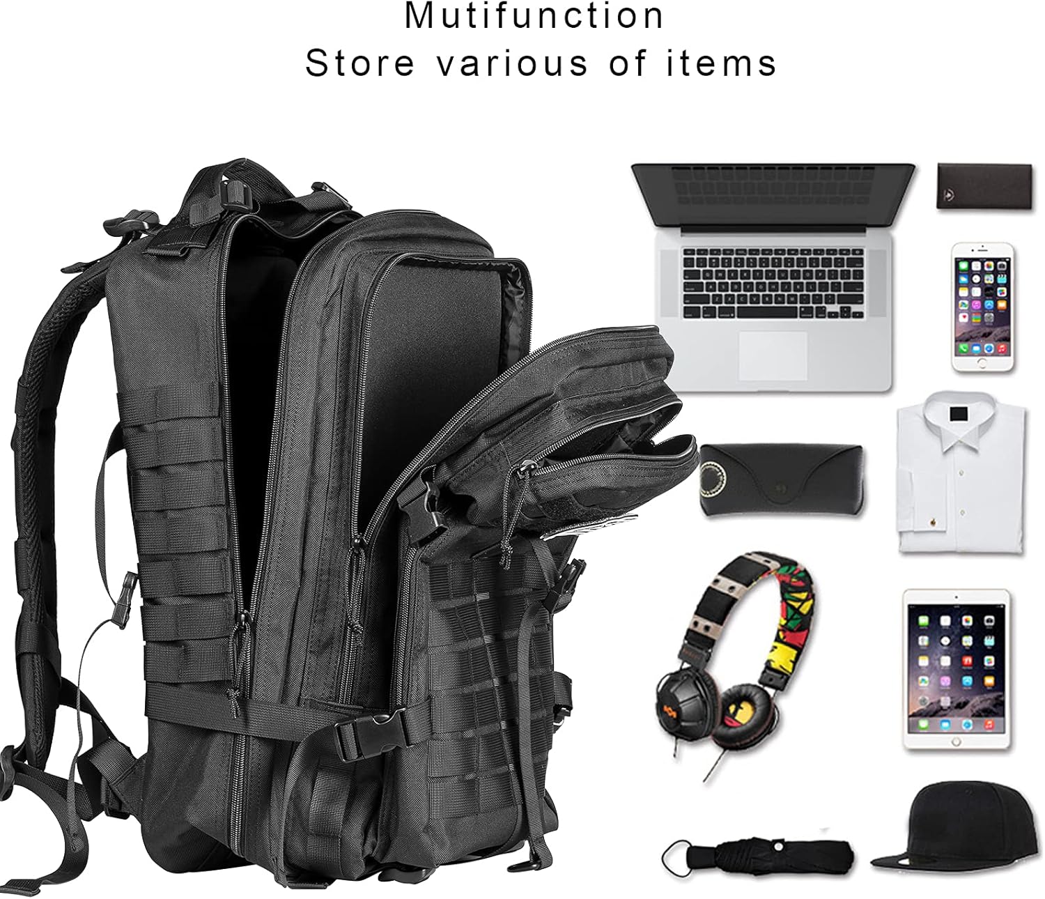 Outdoors Military Tactical Backpack - Large Army 3 Day Assault Pack Molle Bag Rucksack,40L