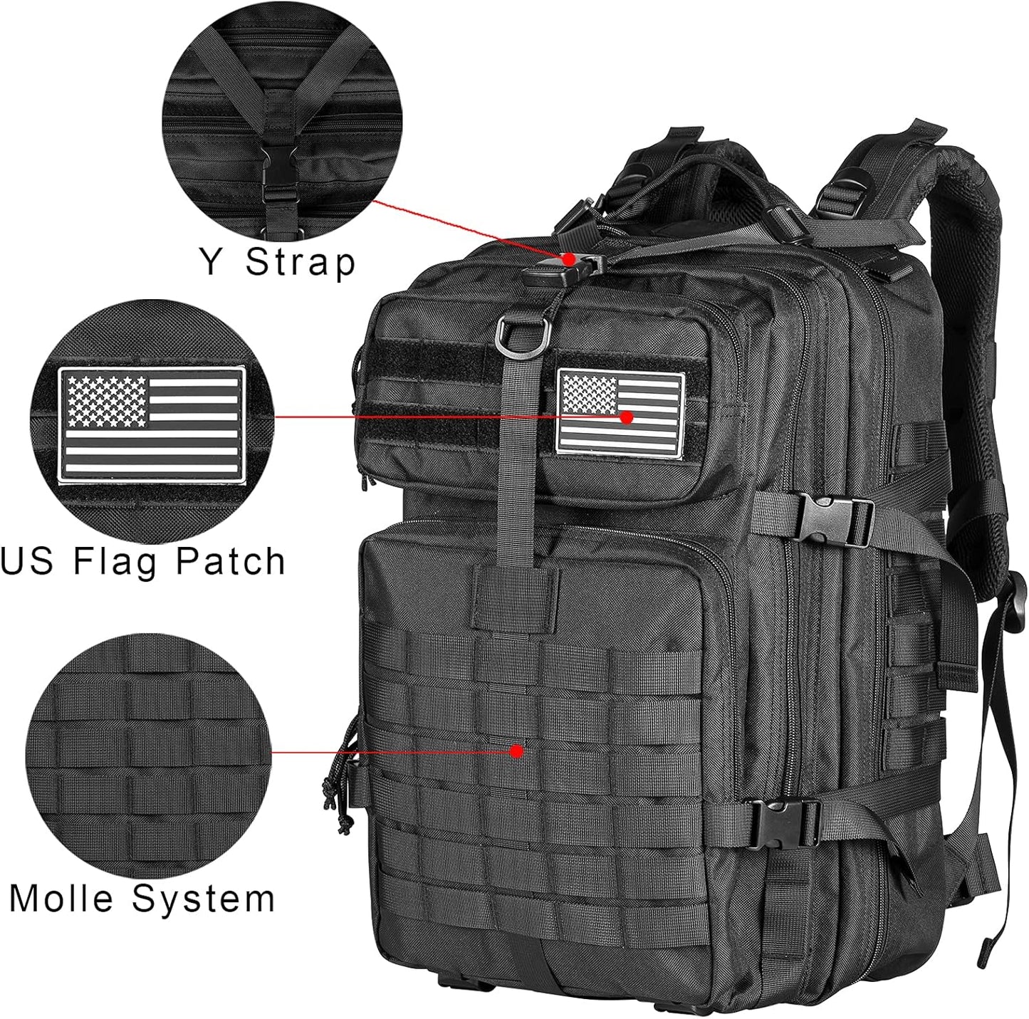 Outdoors Military Tactical Backpack - Large Army 3 Day Assault Pack Molle Bag Rucksack,40L