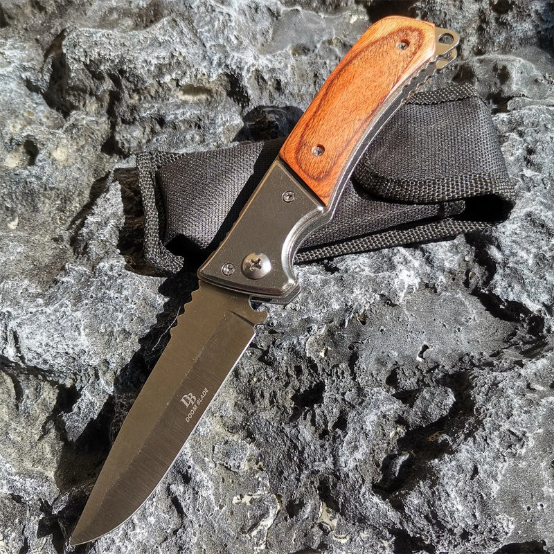 Outdoor Utility 7CR13 Knife Stainless Steel and Colored Wood Handle Pocket Folding Knife Electrician Knife Camping Survival Tool