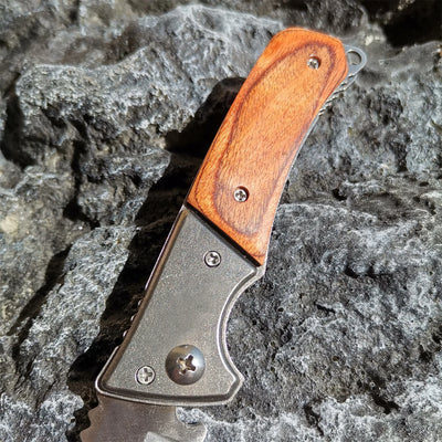 Outdoor Utility 7CR13 Knife Stainless Steel and Colored Wood Handle Pocket Folding Knife Electrician Knife Camping Survival Tool
