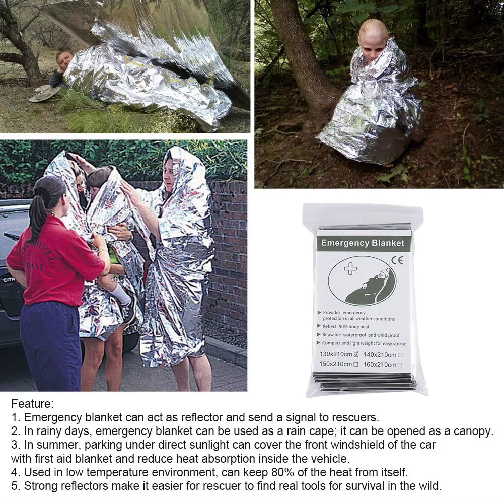 130X210Cm Foil Mylar Thermal Blanket Keeps You Warm Emergency Thermal Blanket Retain Body Heat Silver Foil Blanket for First Aid
