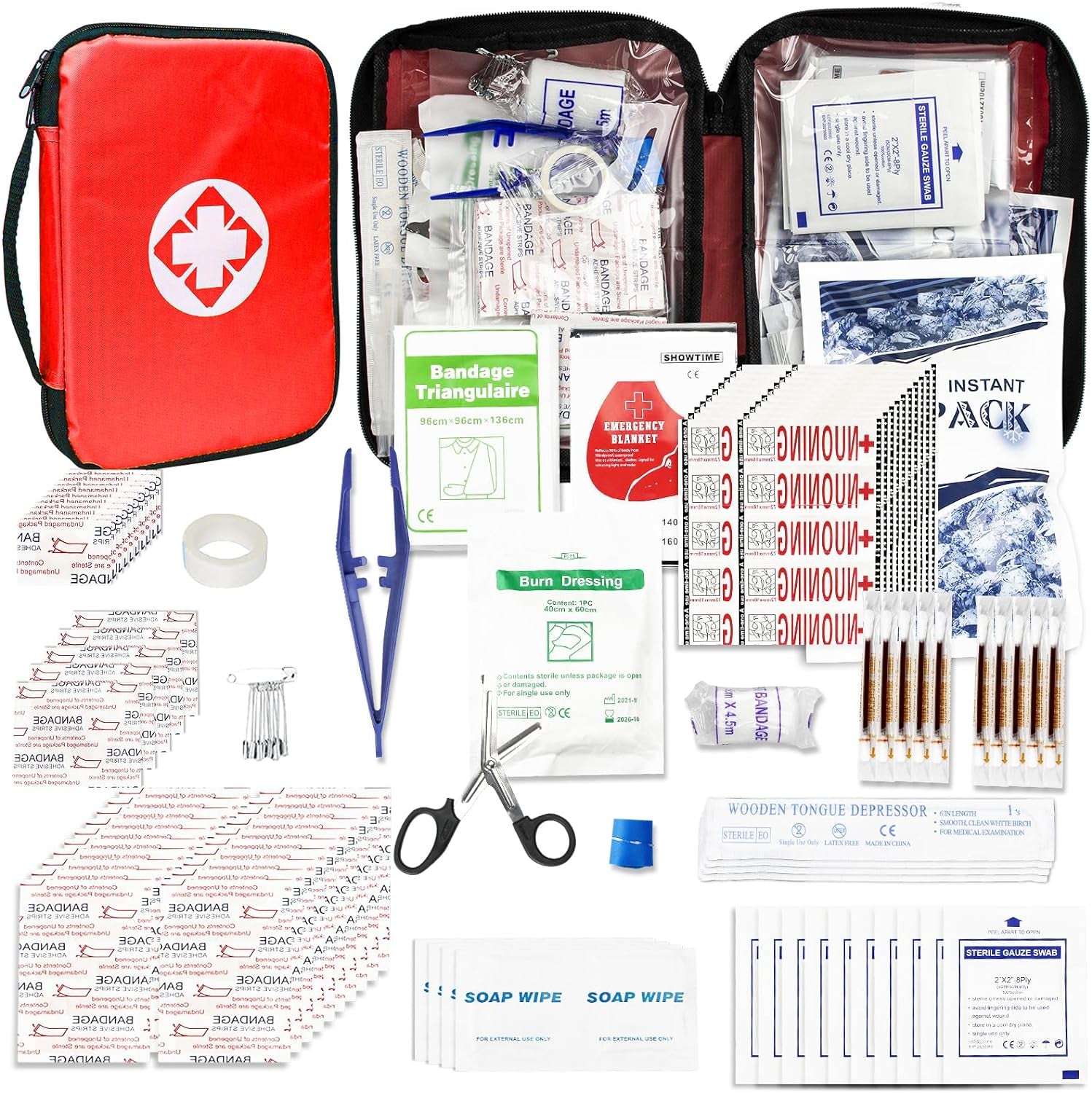 Travel-First Aid-Kit Car-Home 300PCS Survival-Kit Outdoor-Adventure - Small Portable Red Emergency Essential Sets Office Hiking Camping Business Public Must Have First Aid Gear Equipment